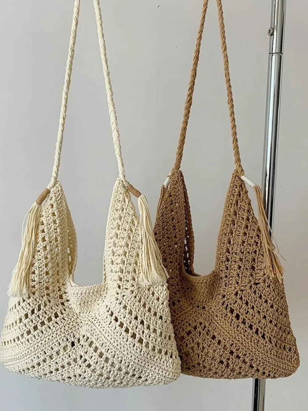 Boho Straw Bags for Women Large Woven Tote Bag Straw Beach Bag Shoulder Bags Pur - Picture 6 of 7